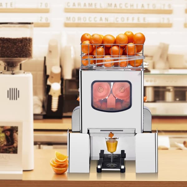 Kaupallinen appelsiinimehukone, 120 W, ruostumattomasta teräksestä valmistettu tehokas puristin.