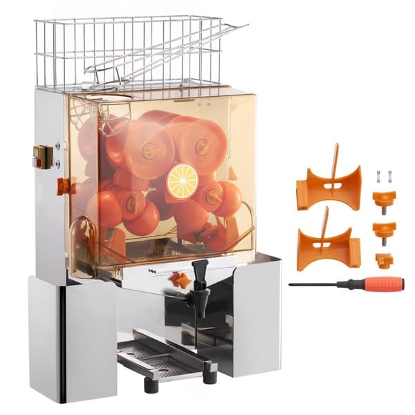 Kaupallinen appelsiinimehukone 120 W mehupuristin, varustettu poistovesihanan kanssa.