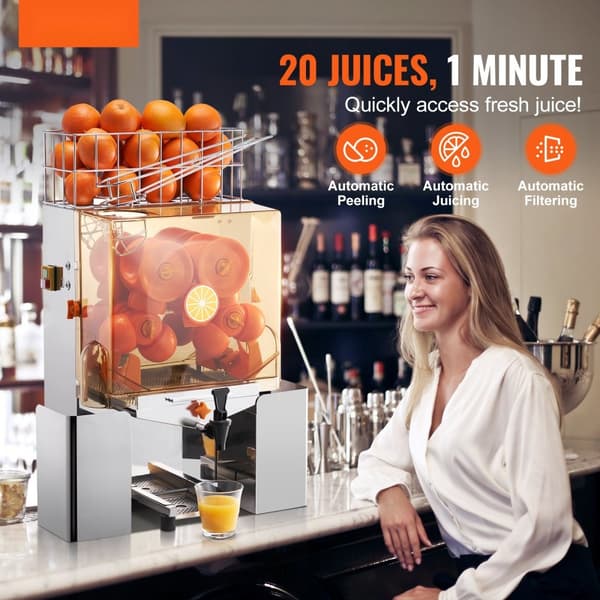 Kaupallinen appelsiinimehukone 120 W mehupuristin, varustettu poistovesihanan kanssa.