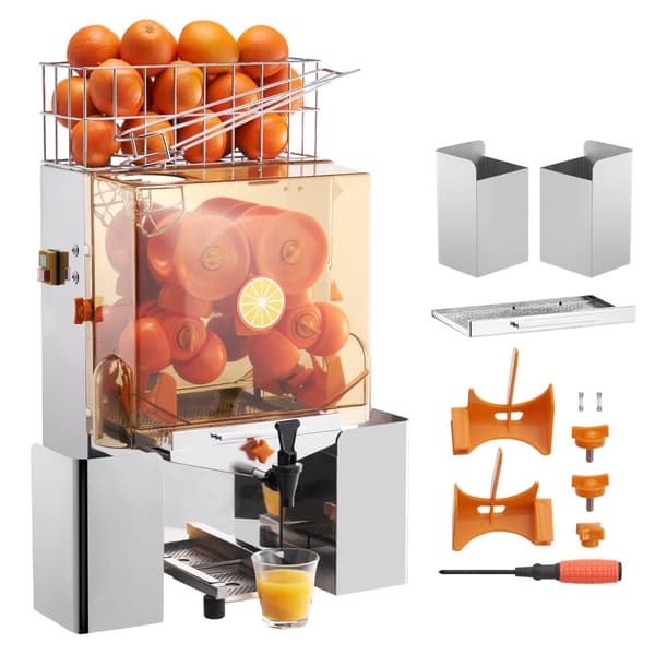 Kaupallinen appelsiinimehukone 120 W mehupuristin, varustettu poistovesihanan kanssa.