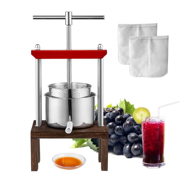 Frugt- og vinpresse, 0,53 gallon/2L, rustfrit stål, manuel saftmaskine til cider, grøntsager, honning og olivenolie - perfekt til hjemmet.