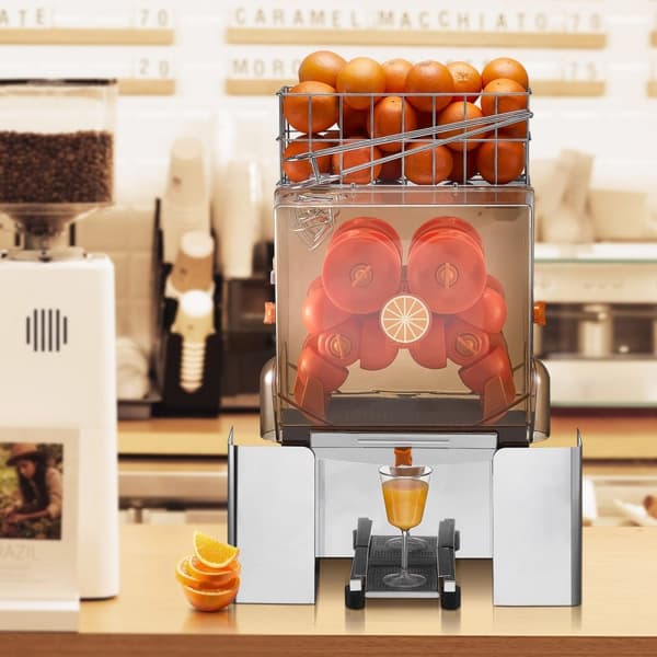 Kommersiell appelsinjuicepresser 120W - juiceudvinder med filterboks. Effektiv og praktisk til juiceproduktion.