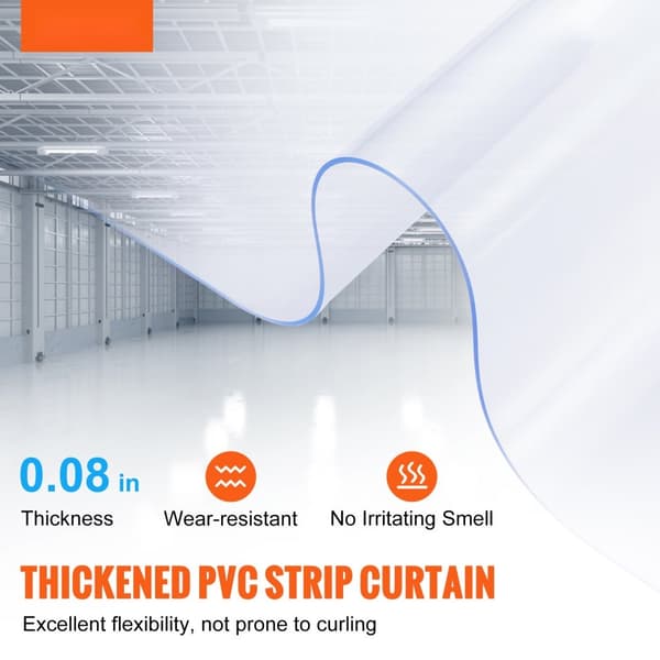 Stripgardin, 50' L x 8" B x 0,08" T, Klar PVC Dørstrimmel til supermarked, garage og stald. Ideel til døråbninger.