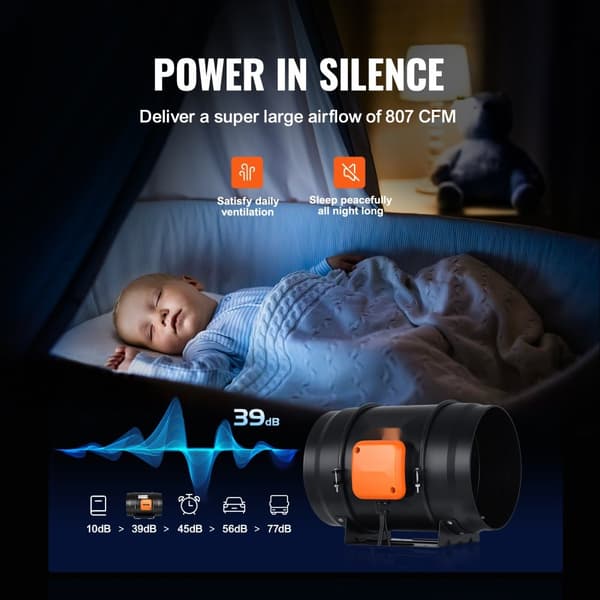 8 tommer inline kanalventilator til HVAC med EC variabel hastighedsblæsersæt og udstødning. Effektiv luftcirkulation.