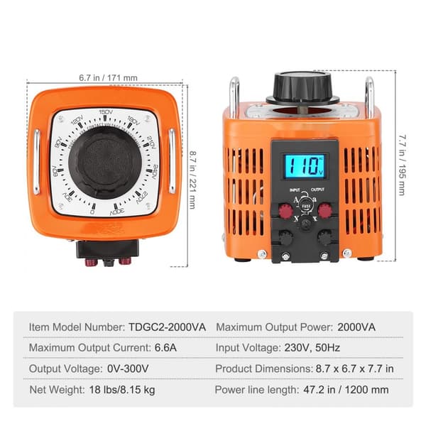 2000VA Transformator för justerbar spänning 6,6A 0-300V Spänningsregulator LCD CE-godkänd