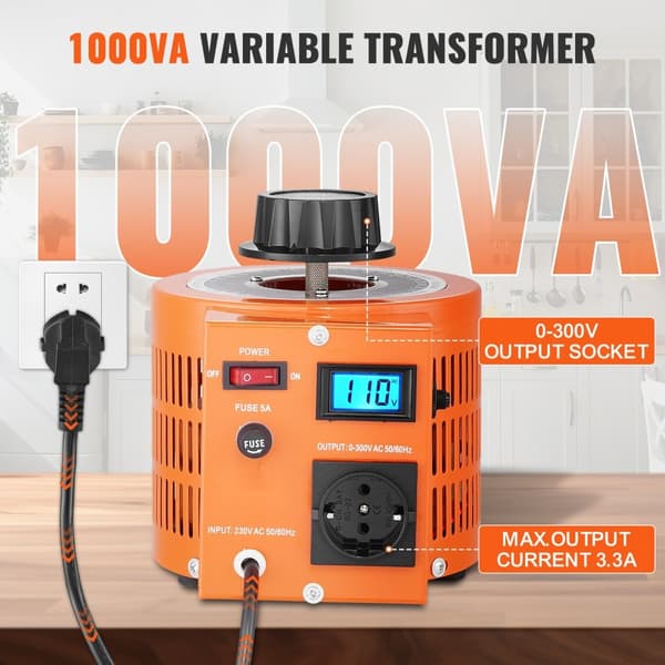 1000VA variabel spændingstransformator 3,3A 0-300V med LCD-spændingsregulator - CE-godkendt kvalitet.