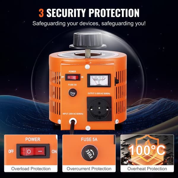 1000VA transformator för justerbar spänning 3,3A 0-300V AC spänningsregulator CE-certifierad