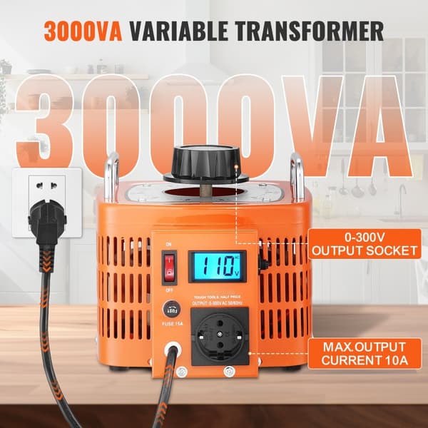 3000VA variabel spændingstransformator, 10A, 0-300V, LCD spændingsregulator med CE-godkendelse.