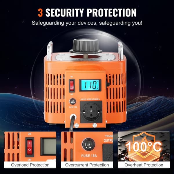 3000VA variabel spændingstransformator, 10A, 0-300V, LCD spændingsregulator med CE-godkendelse.