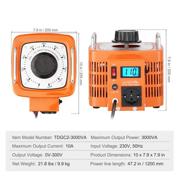 3000VA Transformator för variabel spänning 10A 0-300V Spänningsregulator LCD CE-godkänd
