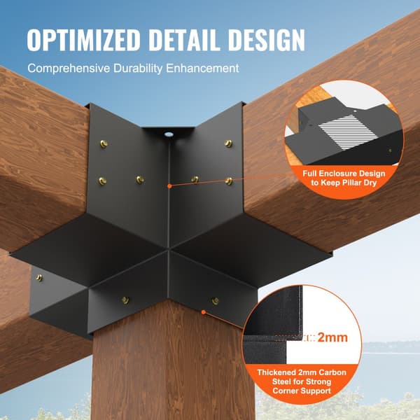 Pergola Bracket Kit 152x152mm, 2st 4-vägs kraftiga hörnbeslag för DIY, enkel installation för träbalkar och pergolor.