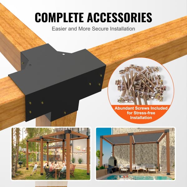 Pergola Bracket Kit 152x152mm, 2st 4-vägs kraftiga hörnbeslag för DIY, enkel installation för träbalkar och pergolor.
