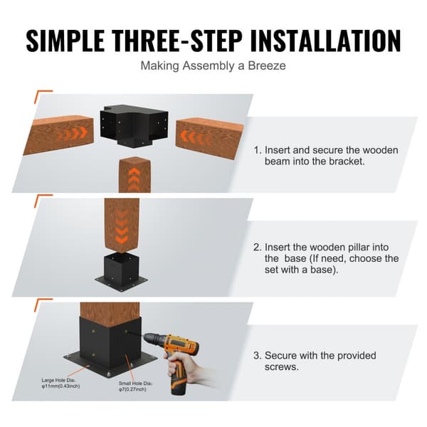 Pergola Bracket Kit 152x152mm, 2st 4-vägs kraftiga hörnbeslag för DIY, enkel installation för träbalkar och pergolor.