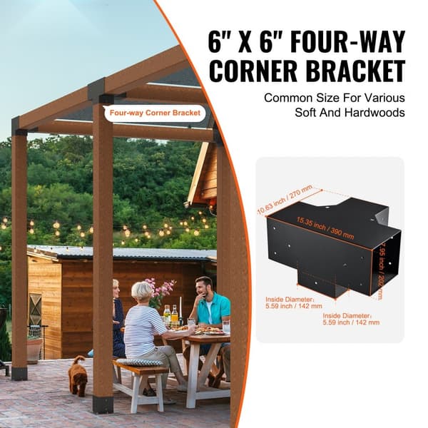 Pergola Bracket Kit 152x152mm, 2st 4-vägs kraftiga hörnbeslag för DIY, enkel installation för träbalkar och pergolor.