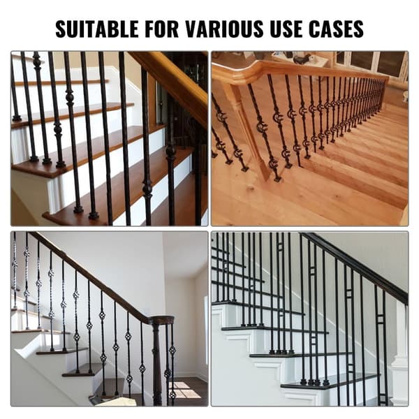Aluminiumslegering Baluster Sko til Trappe - Flad Sko med Skruehuller til 1/2" Firkantet Scroll Kurv, Satin Sort (50 Stk)