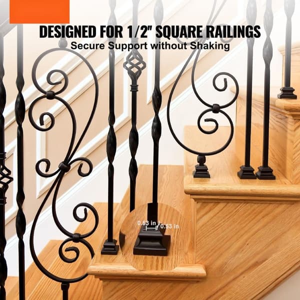 Aluminiumslegering Baluster Sko til Trappe - Flad Sko med Skruehuller til 1/2" Firkantet Scroll Kurv, Satin Sort (50 Stk)