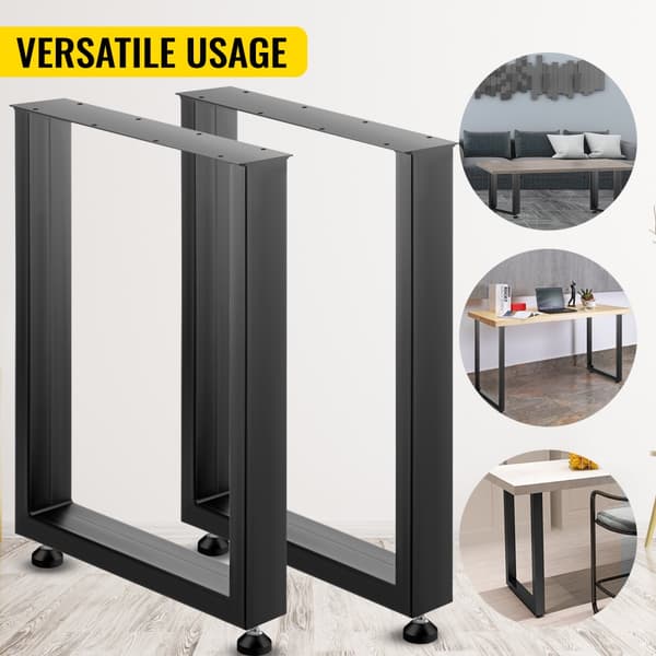 Svart metall bordsben set, 2 st. 28x23 tum, matbord, kontor, dator, stålbänksben i lantlig stil. Gör-det-själv-möbler.