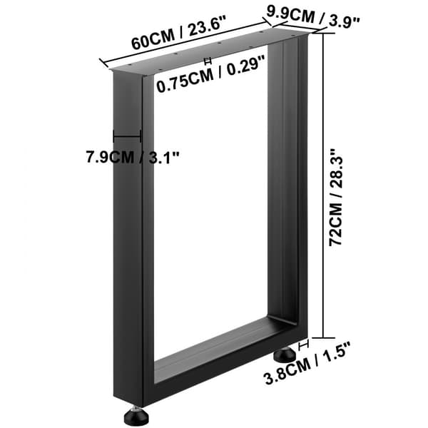Svart metall bordsben set, 2 st. 28x23 tum, matbord, kontor, dator, stålbänksben i lantlig stil. Gör-det-själv-möbler.