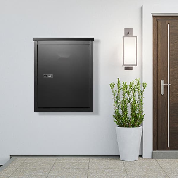 Ulkokäyttöön tarkoitettu postilaatikko, 15,4" x 10,6" x 20,5", galvanoitu teräs, koodattu lukko, IPX3-suojattu.