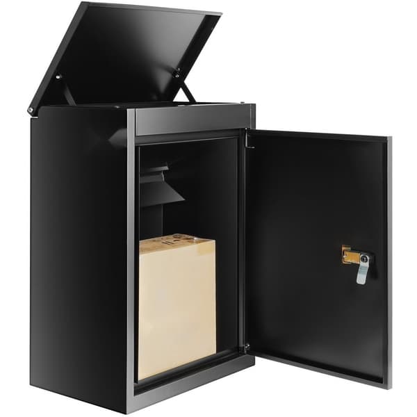 Paketleveranslådor 15,4" x 10,6" x 20,5", väggmonterad i galvaniserat stål, kodlås, IPX3 vattentät, stöldskydd.