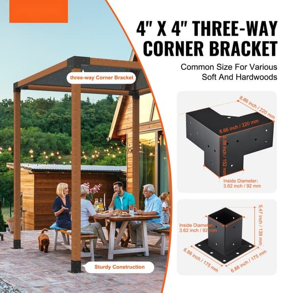 Pergola Kiinnikesarja 101,6 x 101,6 mm, 8 kpl, kestävä kulmakiinnike puupalkkien asentamiseen huvimajaan ja patioon.