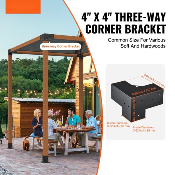 Pergola kannatinsarja 101x101mm, 4 kpl Heavy Duty kulmakiinnike, helppo asentaa puupalkkeihin ulkotiloissa.