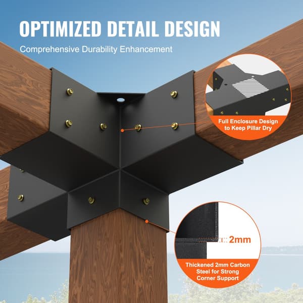 Pergola Beslag Kit 101x101mm, 2 stk 4-vejs Hjørnebeslag, Stærk konstruktion til DIY, Nem montering af træ til lysthuse og havemøbler.