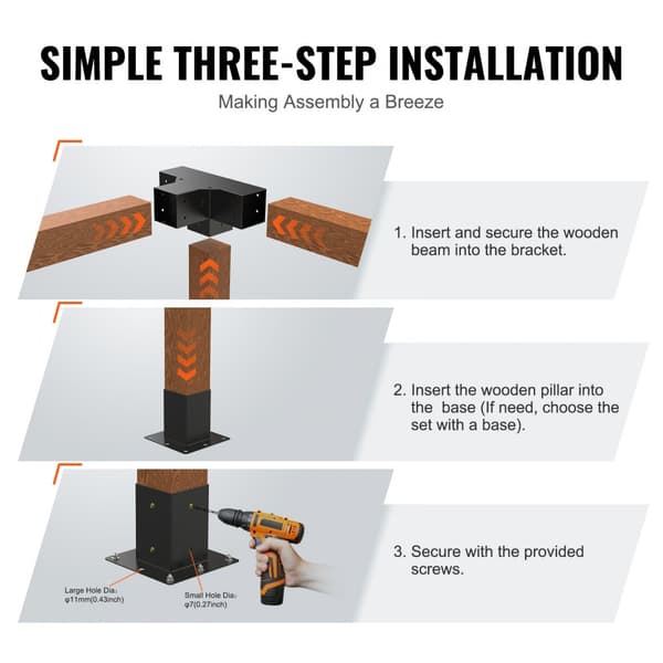 Pergola Beslag Kit 101x101mm, 2 stk 4-vejs Hjørnebeslag, Stærk konstruktion til DIY, Nem montering af træ til lysthuse og havemøbler.