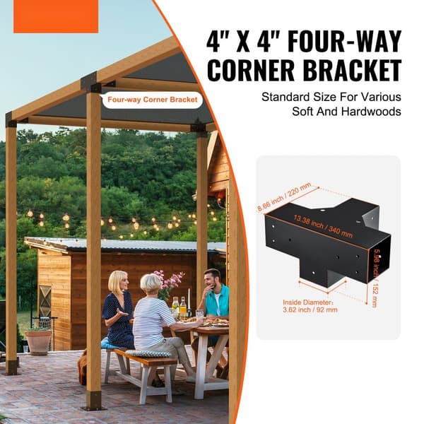 Pergola Beslag Kit 101x101mm, 2 stk 4-vejs Hjørnebeslag, Stærk konstruktion til DIY, Nem montering af træ til lysthuse og havemøbler.