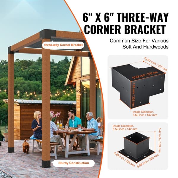 Pergola beslag kit 152,4 x 152,4 mm, 8 st 3-vägs hörnfäste för DIY träverk, enkel installation för uteplatser och lusthus.