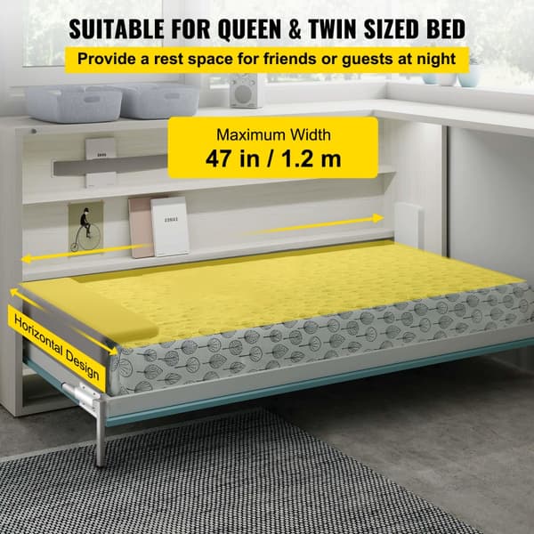 Murphy vægmonteringsfjedre - Robust mekanisme til DIY Queen og Twin seng (vandret). Komplet hardwarekit, hvid.