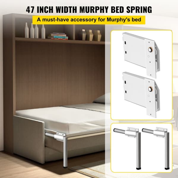 Murphy vægmonteringsfjedre - Robust mekanisme til DIY Queen og Twin seng (vandret). Komplet hardwarekit, hvid.