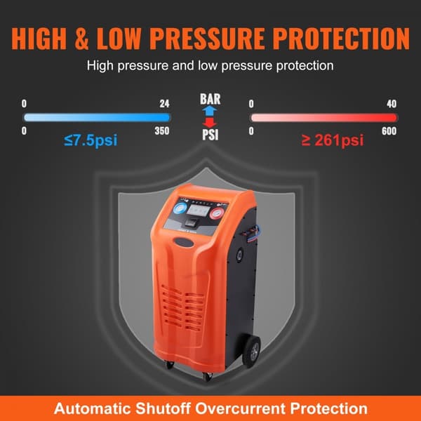 Fuldautomatisk kølemiddelgenvindingsmaskine med dobbeltcylinder og indbygget kompressor. Til R134A+R1234YF, perfekt til HVAC.