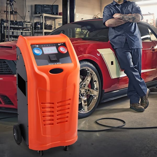 Fuldautomatisk kølemiddelgenvindingsmaskine med dobbeltcylinder og indbygget kompressor. Til R134A+R1234YF, perfekt til HVAC.
