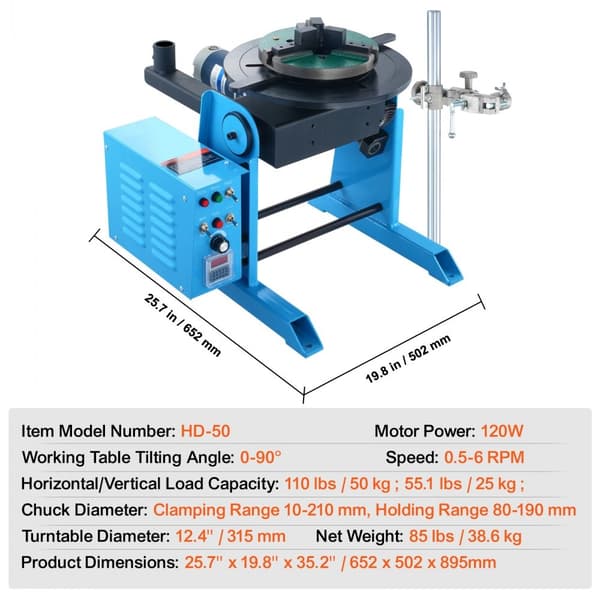 50KG Roterende svejsepositioner 0-90° - Positioneringsdrejebord med justerbar hastighed 0,5-6RPM. Effektiv og præcis!