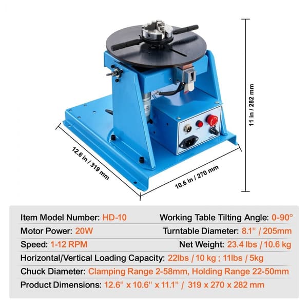 10KG Roterende svejsepositioner 0-90° - Drejeskive med bord, justerbart fra 1-12RPM for præcis positionering.
