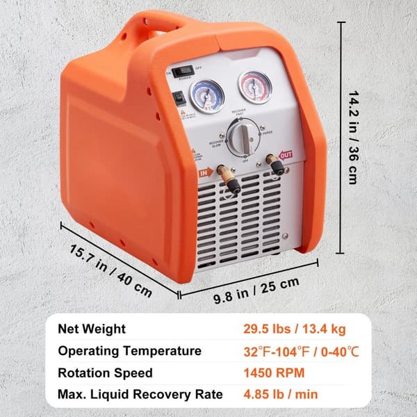 Bærbar 3/4 HP kølemiddelgenvindingsmaskine - Effektiv AC-genvinding med højtryksbeskyttelse, 220-240V, til HVAC og bilklima.