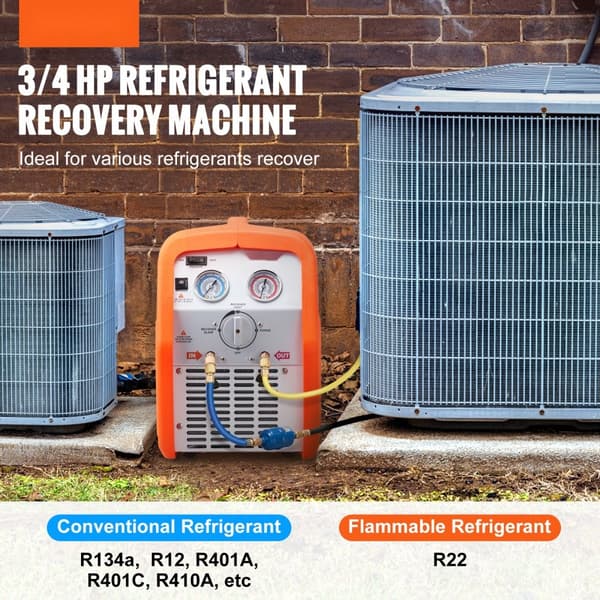 Bærbar 3/4 HP kølemiddelgenvindingsmaskine - Effektiv AC-genvinding med højtryksbeskyttelse, 220-240V, til HVAC og bilklima.