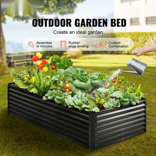 Hævet haveseng, 94,5 x 47,2 x 23,6 tommer galvaniseret metal plantekasse. Perfekt til blomster og grøntsager i haven eller på altanen. Mørkegrå.