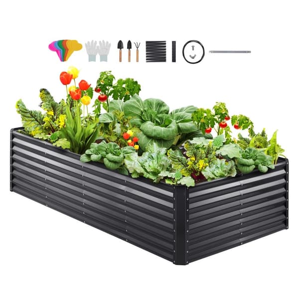 Hævet haveseng, 94,5 x 47,2 x 23,6 tommer galvaniseret metal plantekasse. Perfekt til blomster og grøntsager i haven eller på altanen. Mørkegrå.