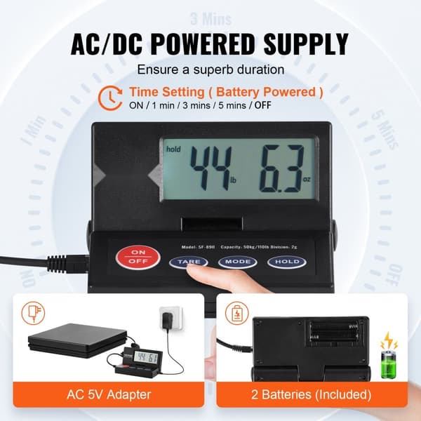 Forsendelsesvægt Digital postvægt 110 lbs x 0,07 oz. AC/DC Paket LCD-display.