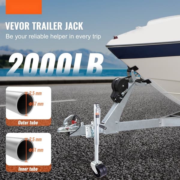 Trailerdonkraft, bådtrailer 35,3" med 2000 lb kapacitet. PP-hjul og håndtag til løft af RV, hestetrailere og yachttrailere.