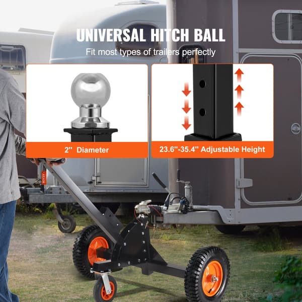 Justerbar trailer dolly, 1500 lbs kapacitet, 2-i-1 trailer mover med justerbar højde (23,6''-35,4''), pneumatiske dæk og universalkompatible