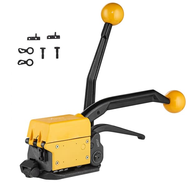 Teräsvannetyökalu 1/2"-3/4" leveydelle, 3-in-1 (kiristin, puristin, leikkuri) ruostumattomasta teräksestä.
