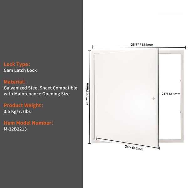 Åtkomstpanel för gips och tak, 24x24 tum, förstärkt dörr, stålvägghålskåpa, lättinstallerad, avtagbar panel för kablar, silver.
