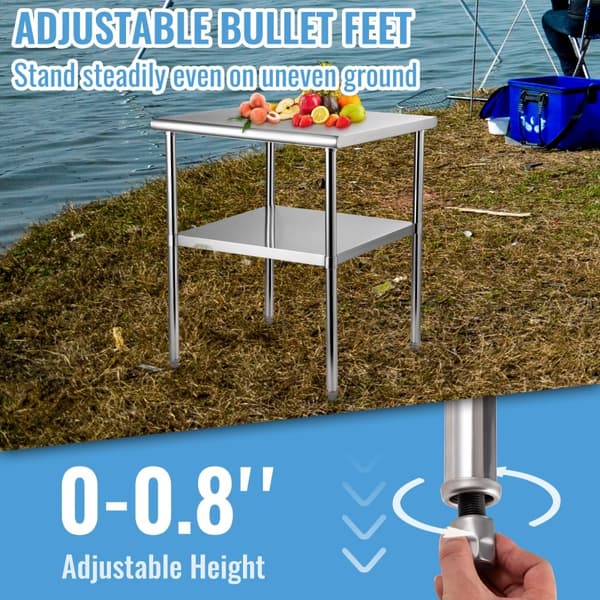Rustfrit stål forberedelsesbord, 30 x 30 x 36 tommer, 800 lbs kapacitet. Tunge metal arbejdsbord med justerbar hylde til køkken og garage.