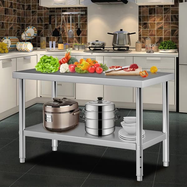Rustfrit ståls forberedelsesbord, 48 x 30 x 34 tommer, 550 lbs kapacitet. Heavy-duty metal arbejdsstation til køkken, garage og baggård.