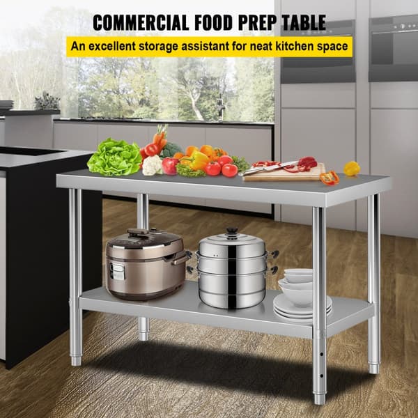 Rustfrit ståls forberedelsesbord, 48 x 30 x 34 tommer, 550 lbs kapacitet. Heavy-duty metal arbejdsstation til køkken, garage og baggård.