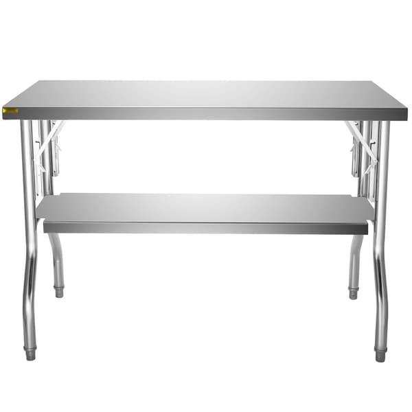 Kommercielt arbejdsbord 48x30" med ekstra hylde i rustfrit stål. Holdbart foldebord til køkken med 772 lbs kapacitet.