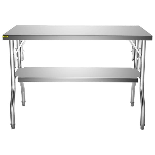 Kommercielt arbejdsbord 48x30" med ekstra hylde i rustfrit stål. Holdbart foldebord til køkken med 772 lbs kapacitet.